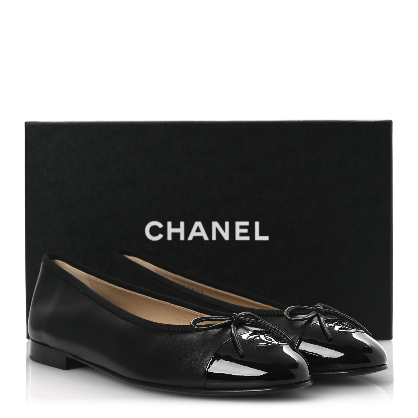 Lambskin Patent Cap Toe Ballerina Flats 40.5 Black