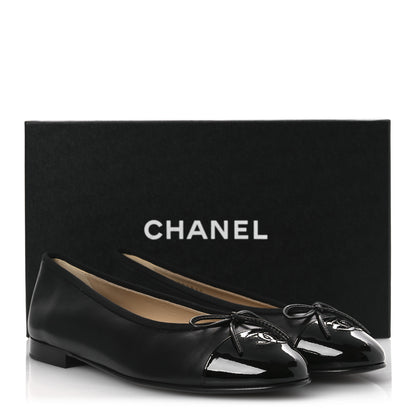 Chanel Lambskin Patent Cap Toe Ballerina Flats 40.5 Black 11 of 11