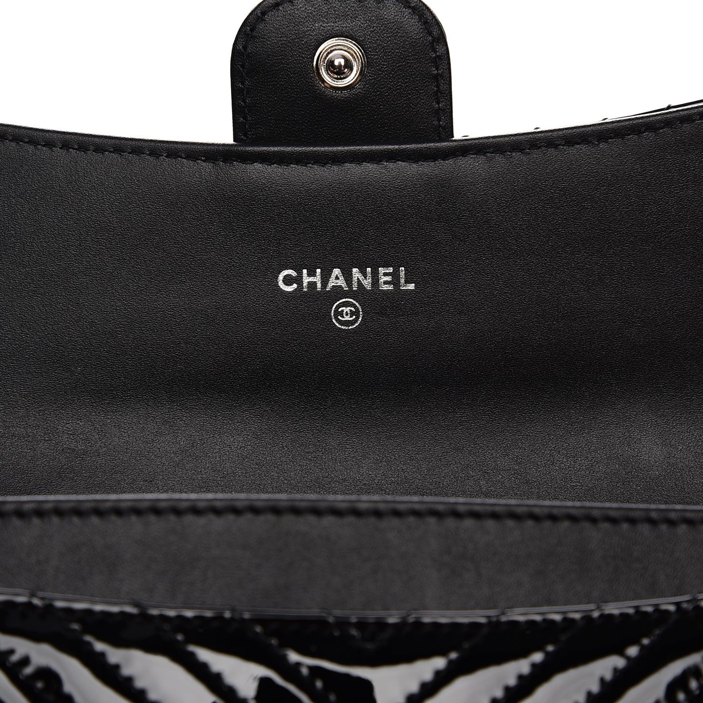 Patent Chevron Quilted Small Flap Wallet Black