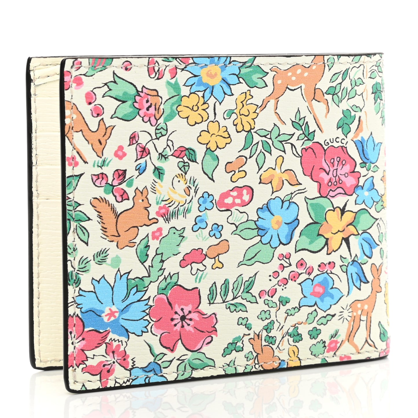 X LIBERTY OF LONDON Calfskin Floral Fawn Print Bi-Fold Wallet Multicolor Purple Ivory