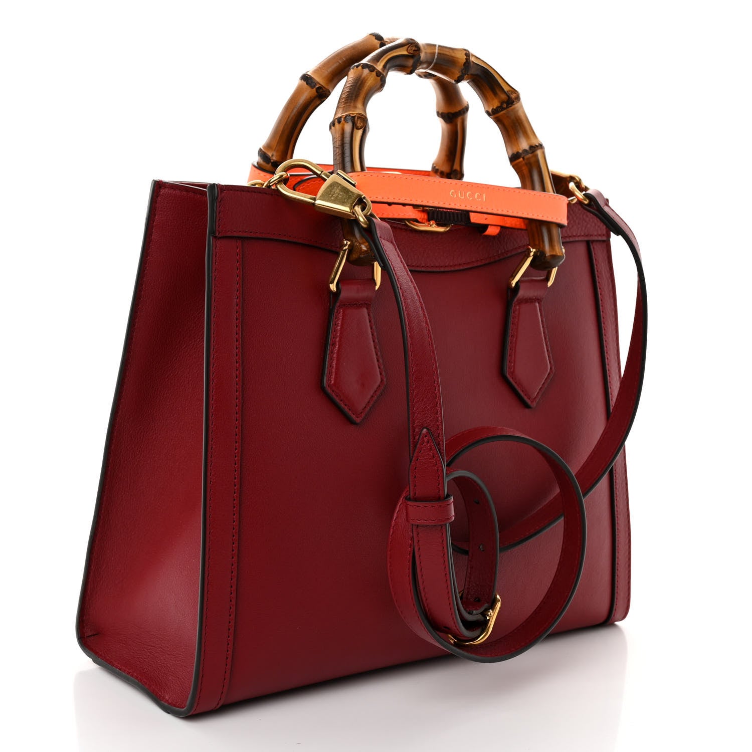 Gucci Textured Dollar Calfskin Web Small Diana Tote Bag Dark Red 3 of 11