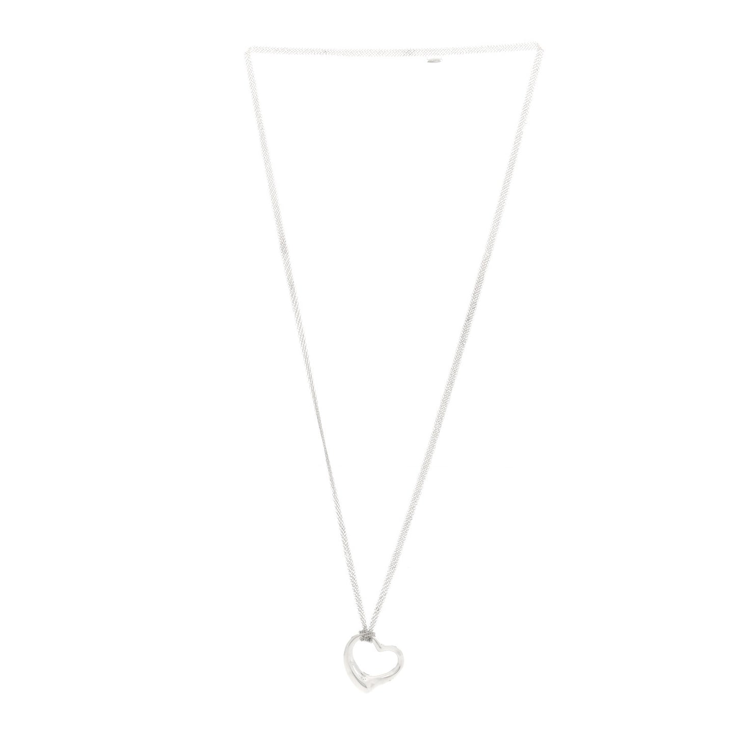 Sterling Silver 35mm Elsa Peretti Open Heart Pendant Mesh Necklace