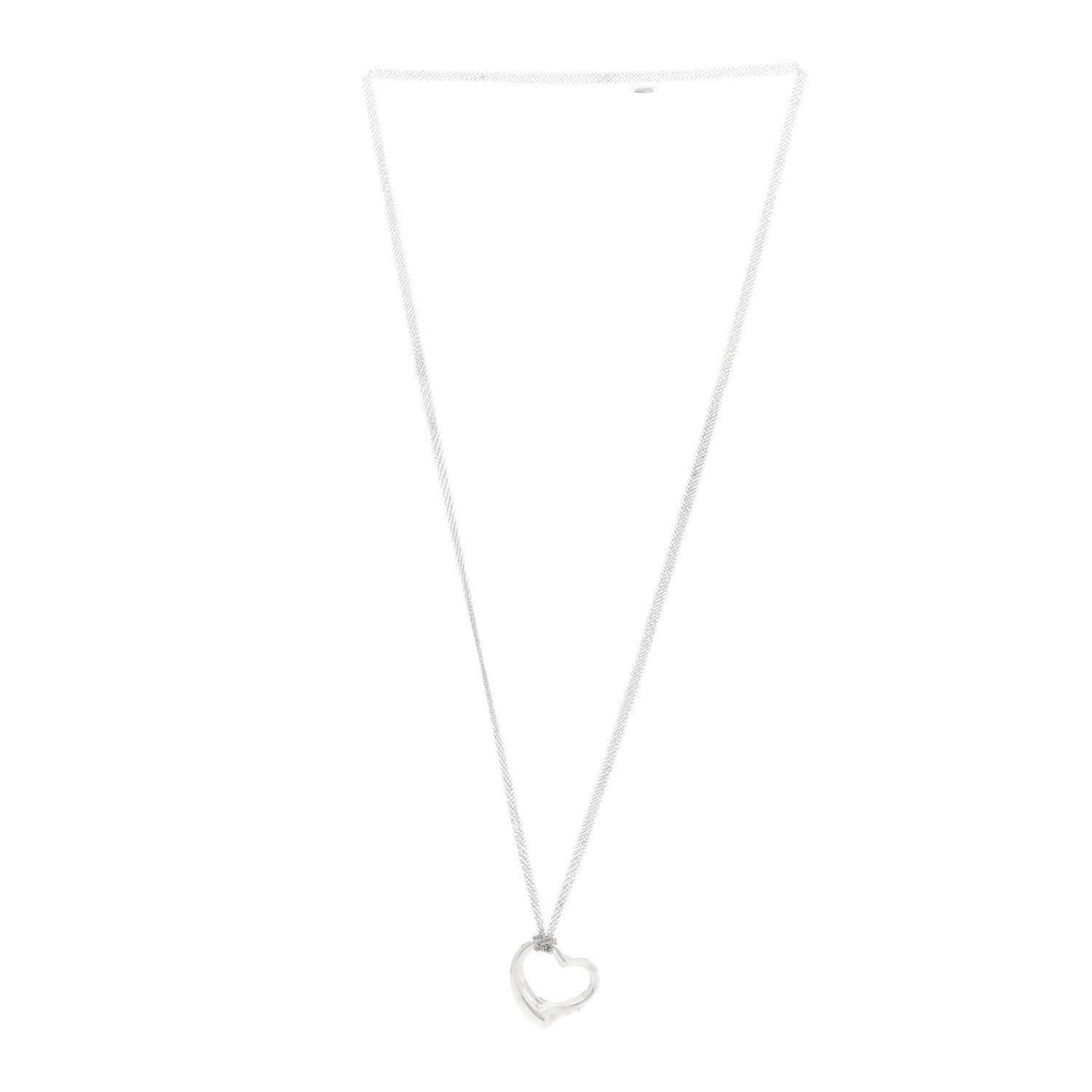 Tiffany Sterling Silver 35mm Elsa Peretti Open Heart Pendant Mesh Necklace 3 of 5