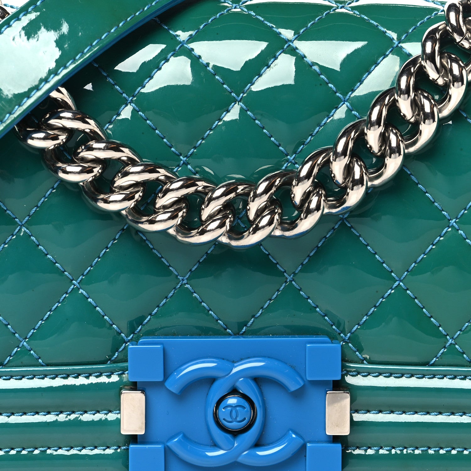 Chanel Patent Calfskin Quilted Small Plexiglass Boy Flap Blue 8 of 10