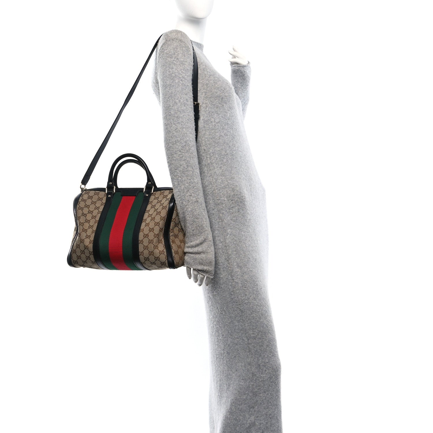 Gucci Monogram Vintage Web Medium Boston Black 2 of 10