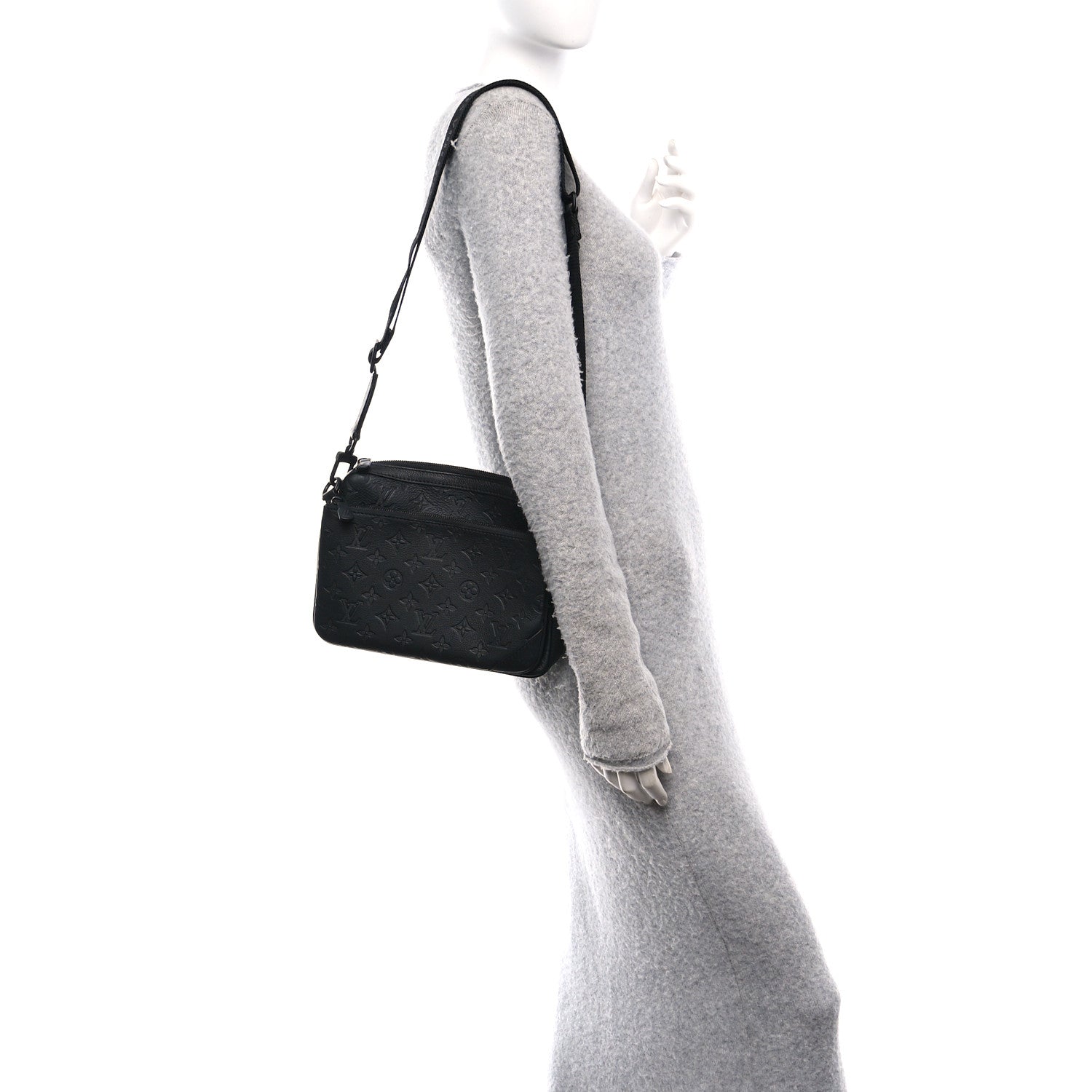 Louis Vuitton Calfskin Monogram Shadow Trio Messenger Black 2 of 10