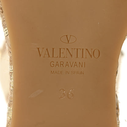 Valentino Garavani Grained Calfskin Rockstud Ankle Strap Espadrille 15/105mm Wedge Sandals 36 Light Ivory Natural 7 of 10