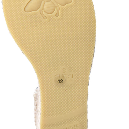 Gucci Canvas Sylvie Web Ankle Wrap Espadrille Wedge Sandals 42 Mystic White Hibiscus Red Maritime 9 of 10