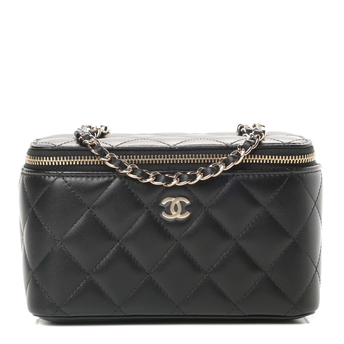 Lambskin Quilted Small Vanity Case With Chain Black