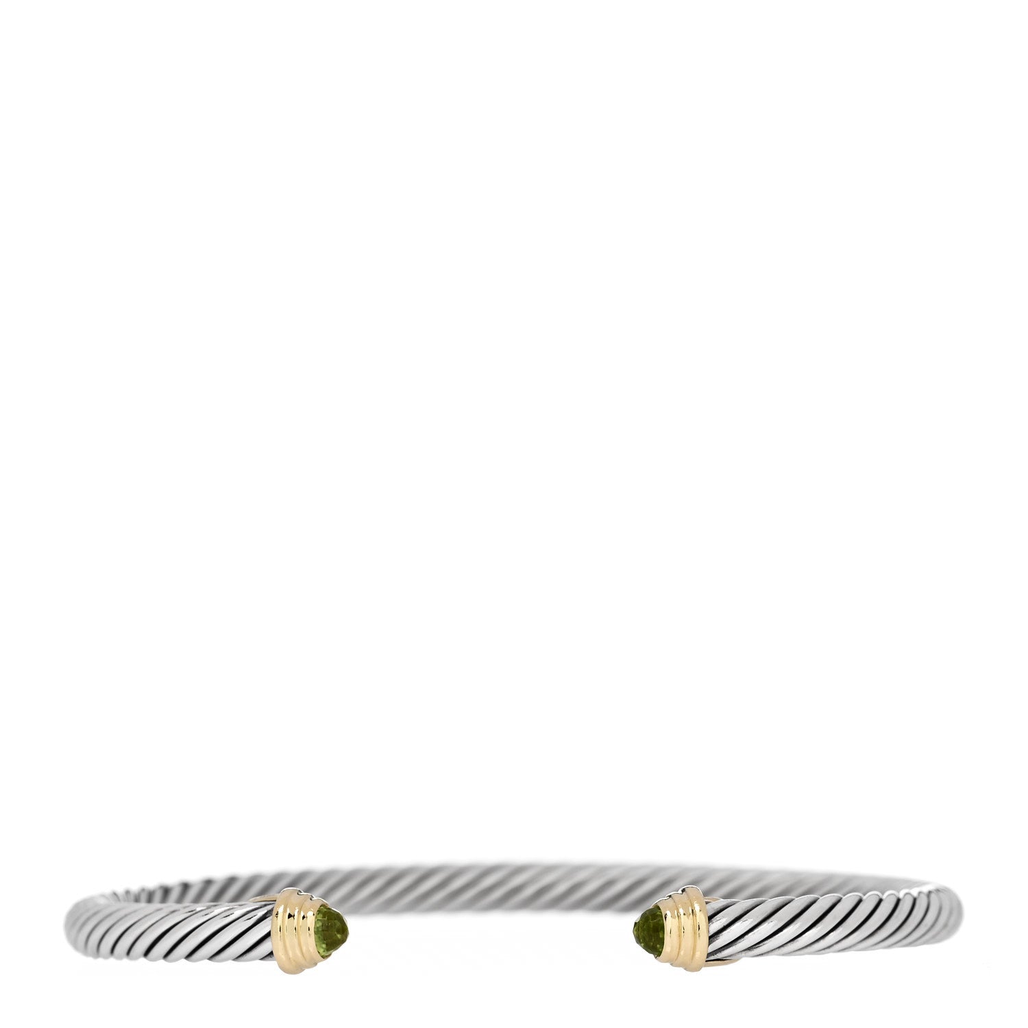 David Yurman Sterling Silver 18K Yellow Gold Peridot 4mm Cable Kids Birthstone Bracelet 1 of 3