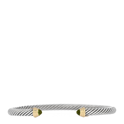 David Yurman Sterling Silver 18K Yellow Gold Peridot 4mm Cable Kids Birthstone Bracelet 1 of 3