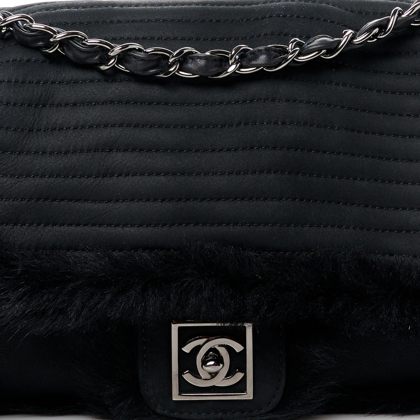 Suede Fur Quilted Flap Black