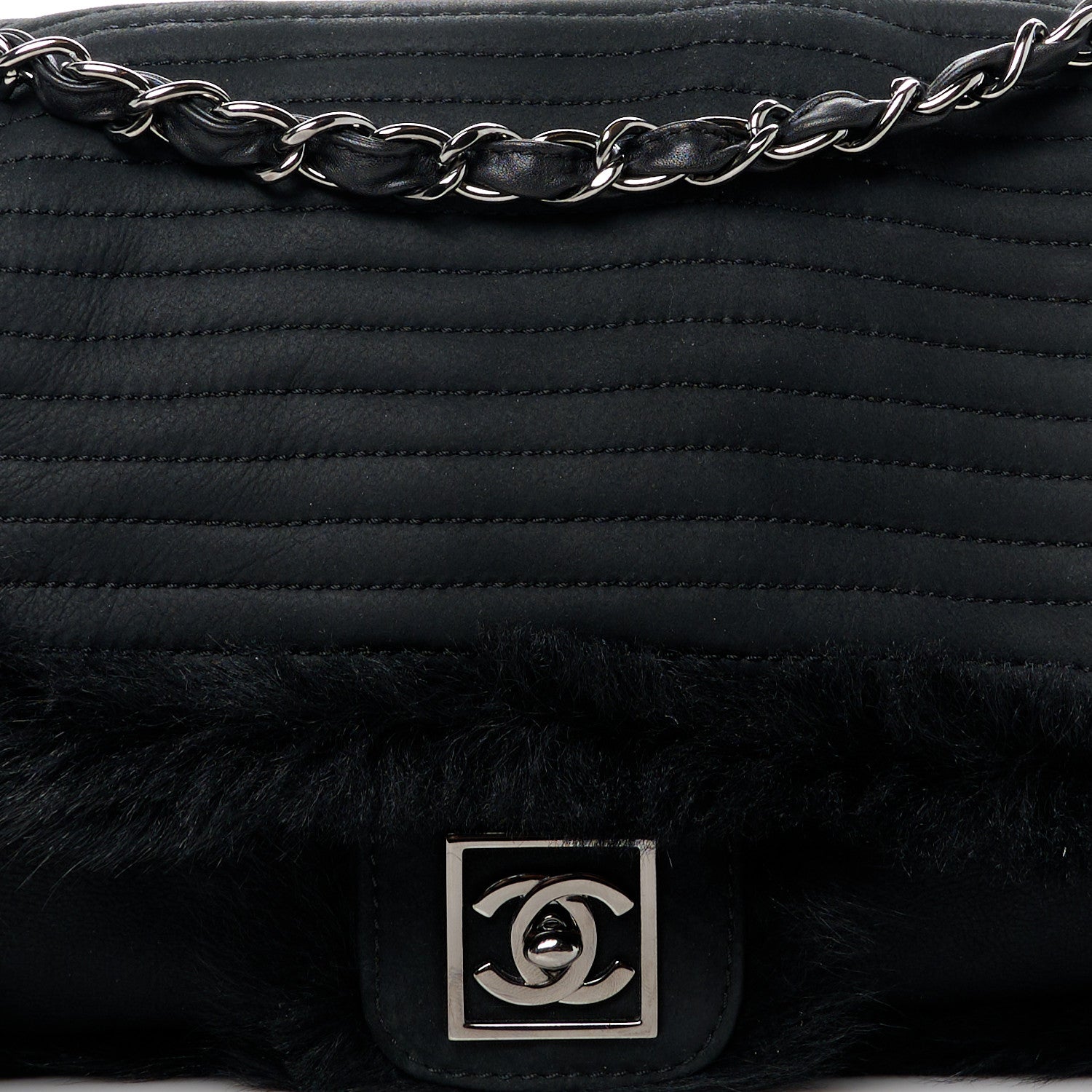 Chanel Suede Fur Quilted Flap Black 9 of 11