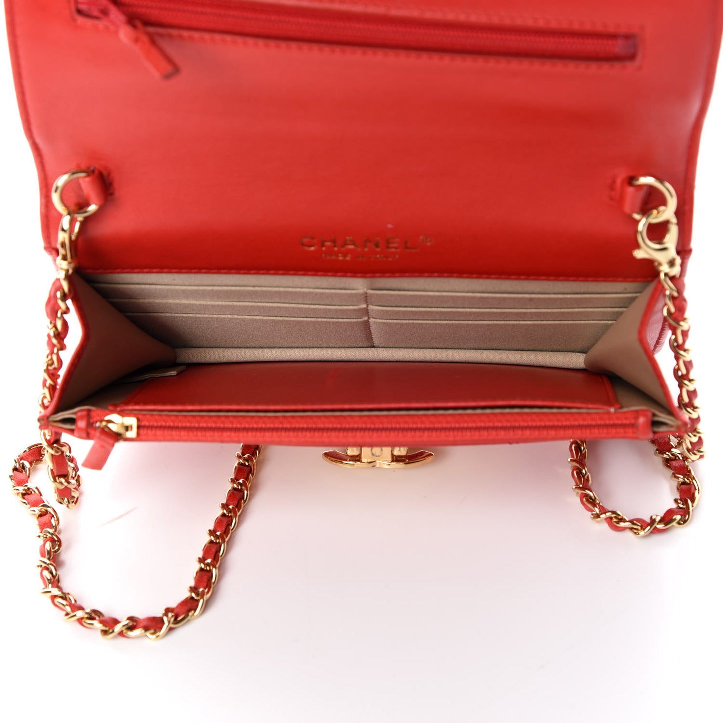 Lambskin Quilted Golden Class Wallet on Chain WOC Red