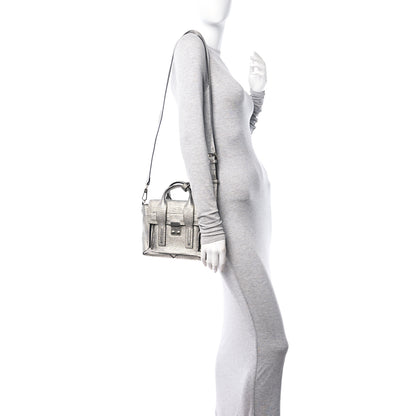 3.1 Phillip Lim Metallic Textured Calfskin Mini Pashli Satchel Black Silver 2 of 10