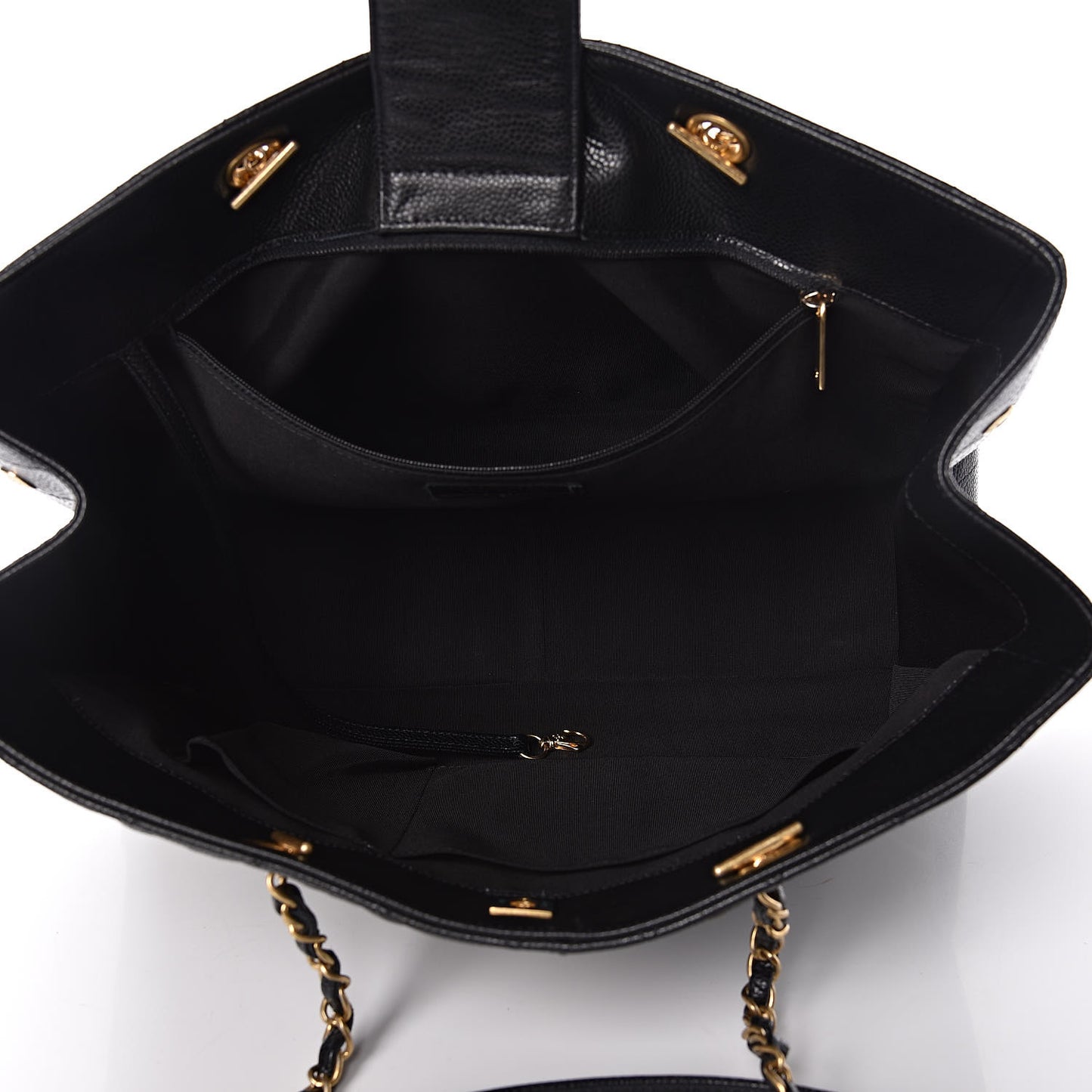 Caviar Quilted Large Classic Shopping Tote Black