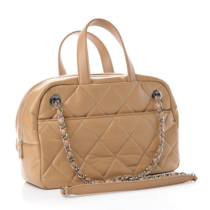 Chanel Aged Calfskin Quilted Small Express Bowling Bag Beige 3 of 10