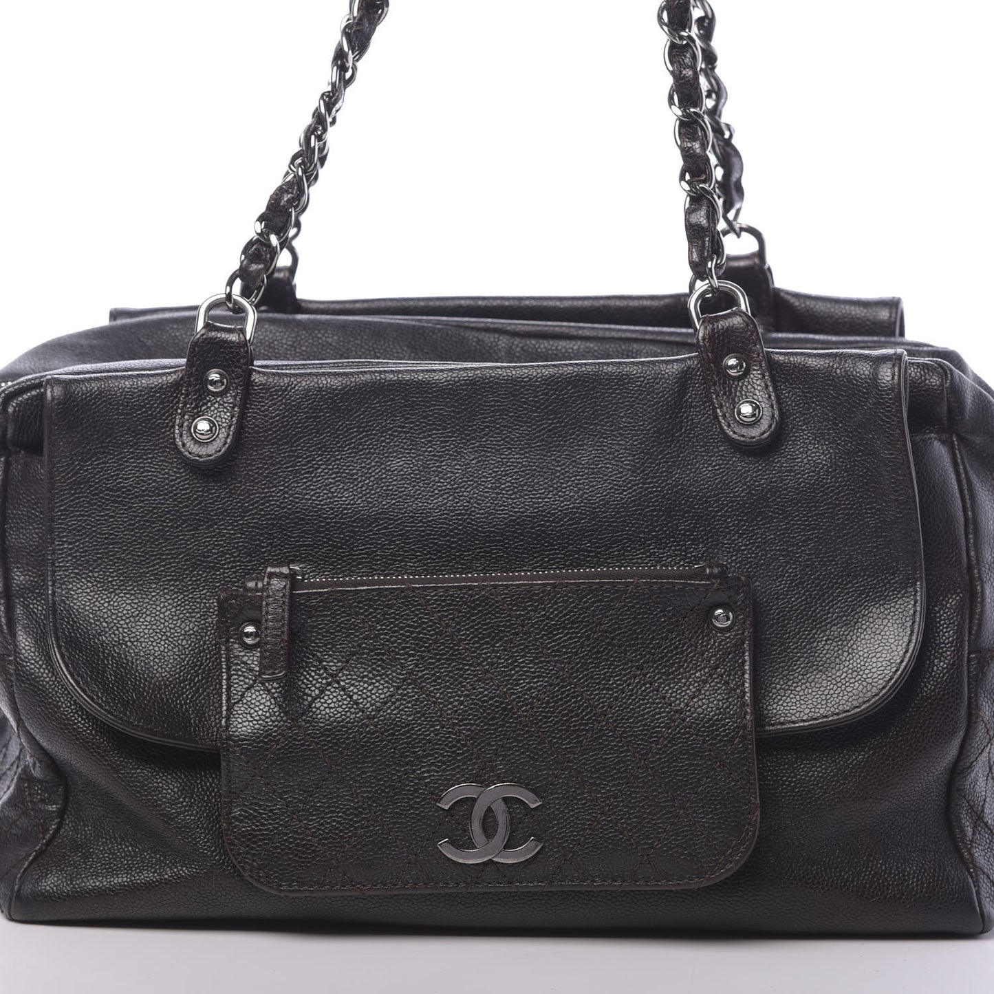 Glazed Caviar Pocket In The City Tote Brown