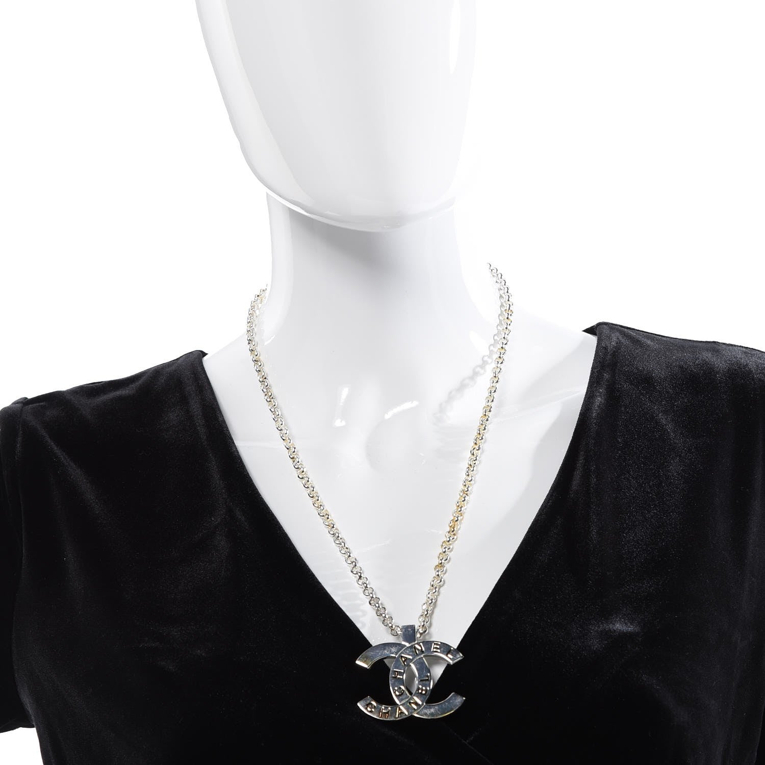 Chanel Large CC Necklace Silver 2 of 5