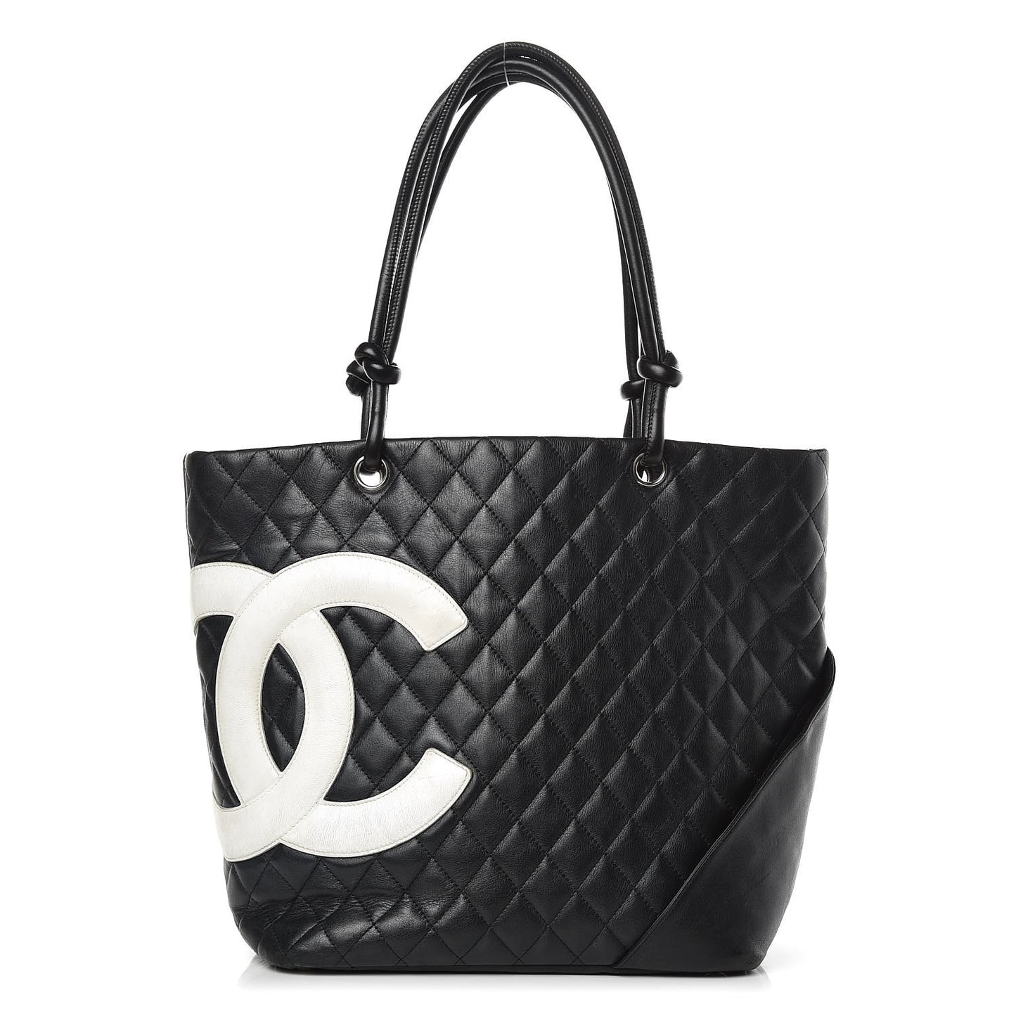 Calfskin Quilted Large Cambon Tote Black White