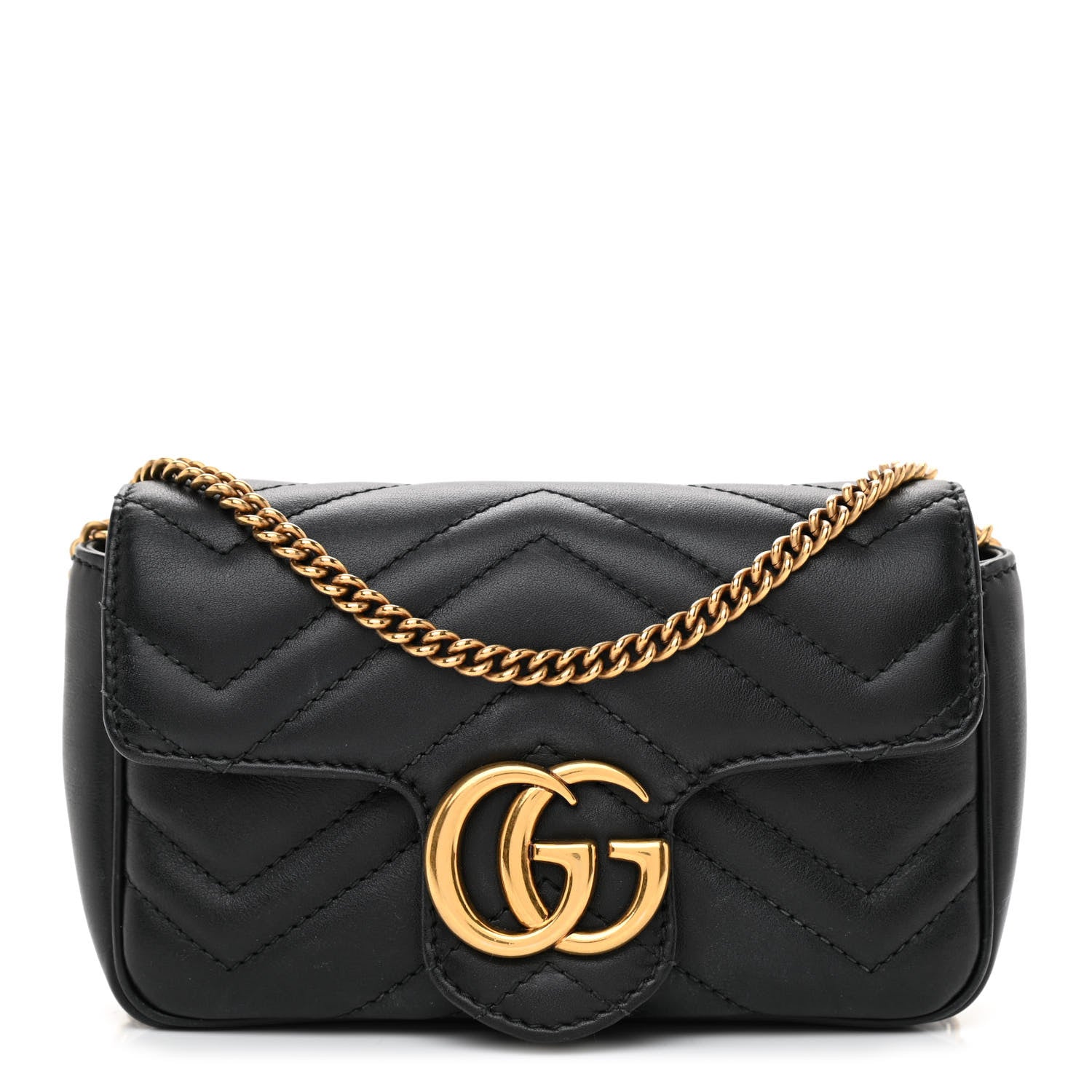 Gucci Calfskin Matelasse Super Mini GG Marmont Shoulder Bag Black 1 of 12