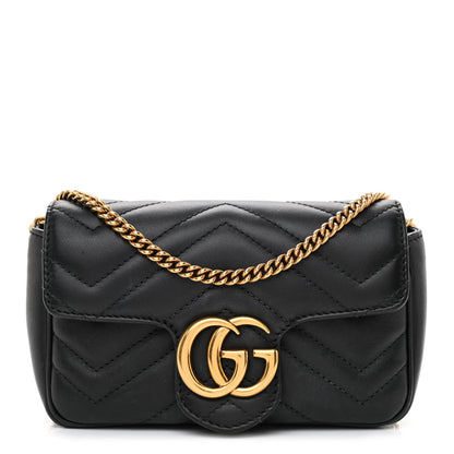 Gucci Calfskin Matelasse Super Mini GG Marmont Shoulder Bag Black 1 of 12