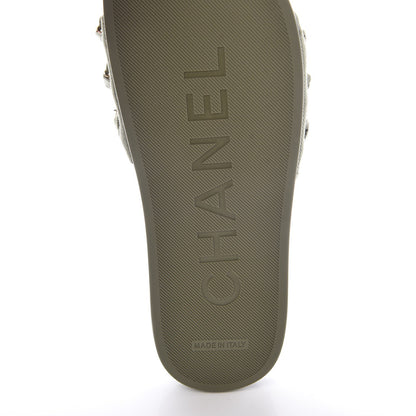 Chanel Canvas Chain Flat Sandals 37 Khaki 7 of 9