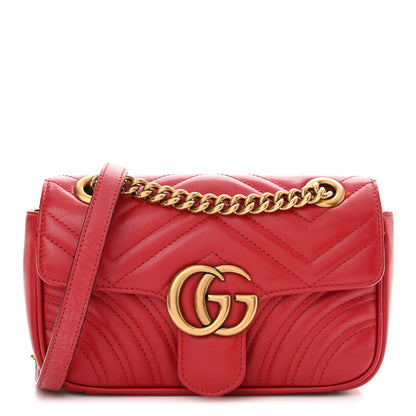 Gucci Calfskin Matelasse Mini GG Marmont Shoulder Bag Hibiscus Red 1 of 14
