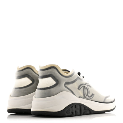 Chanel Calfskin Mesh Lycra Womens Logo Sneakers 39 White Grey 5 of 9