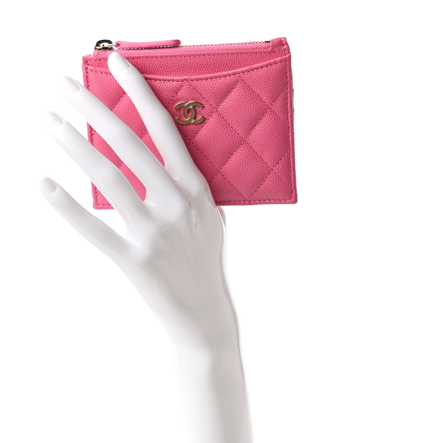 Chanel Caviar Quilted CC Zip Card Holder Pink 2 of 11