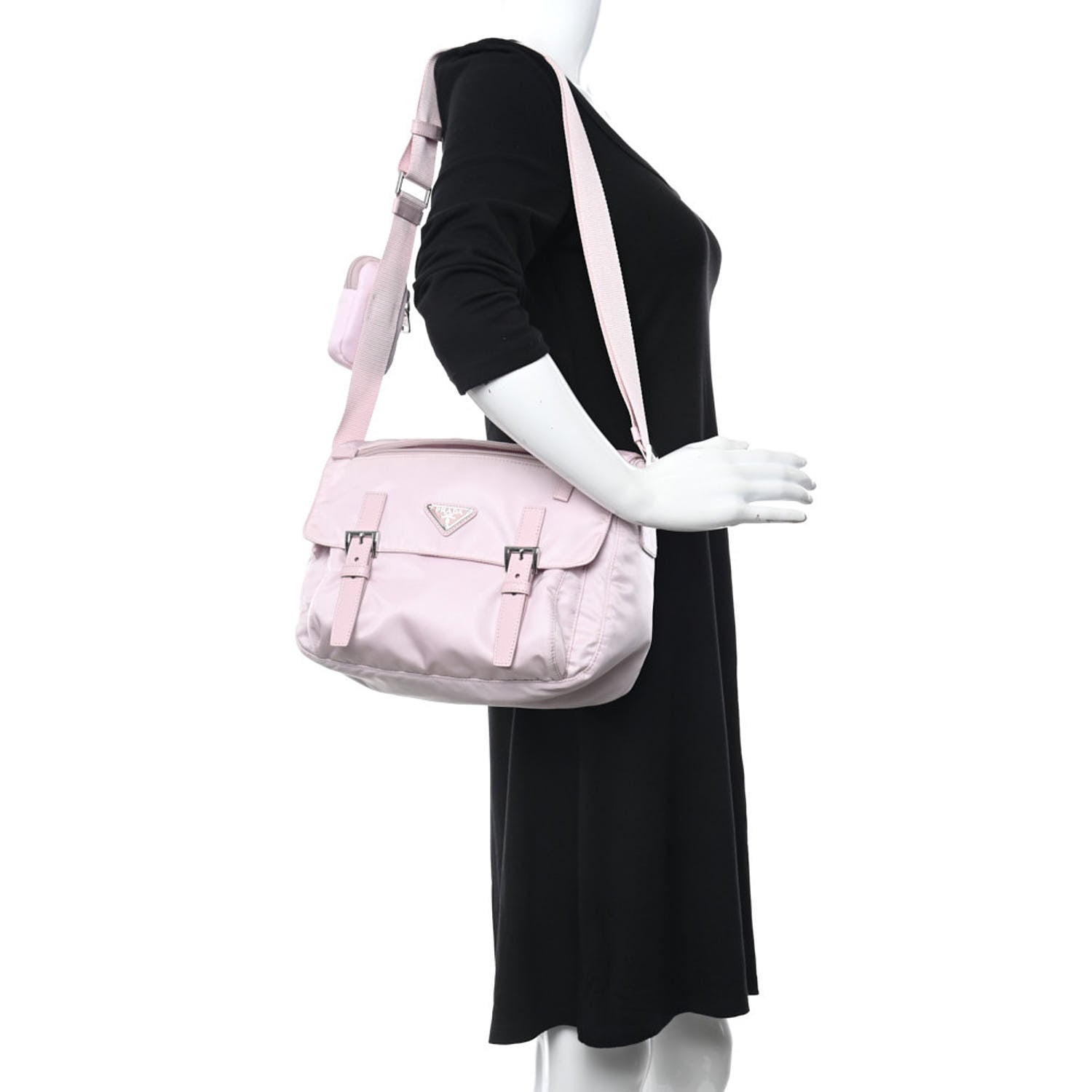Prada Re-Nylon Vela Saffiano Pocket Double Buckle Messenger Shoulder Bag Alabastro 2 of 11
