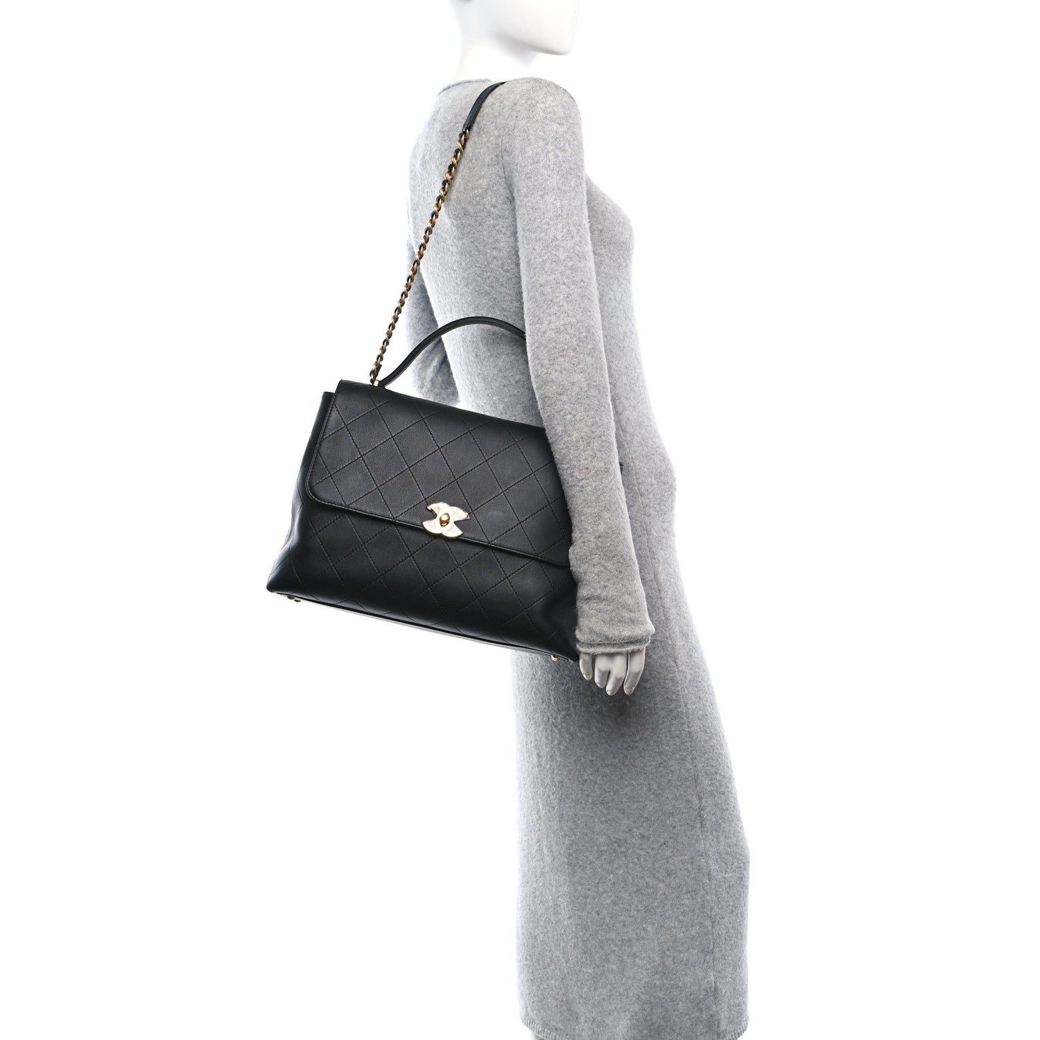 Chanel Calfskin Stitched Maxi Flap Top Handle Black 3 of 10
