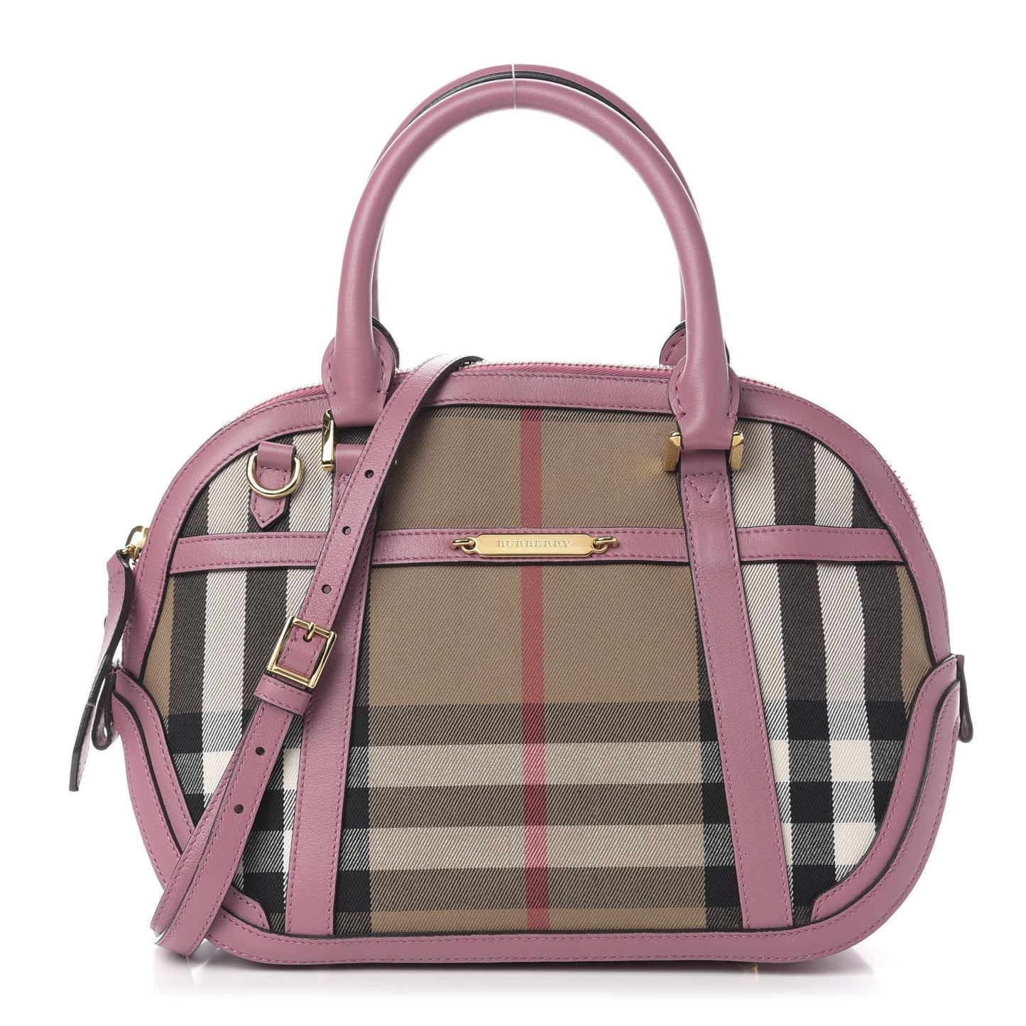 Bridle Calfskin House Check Small Orchard Bowling Bag Pink