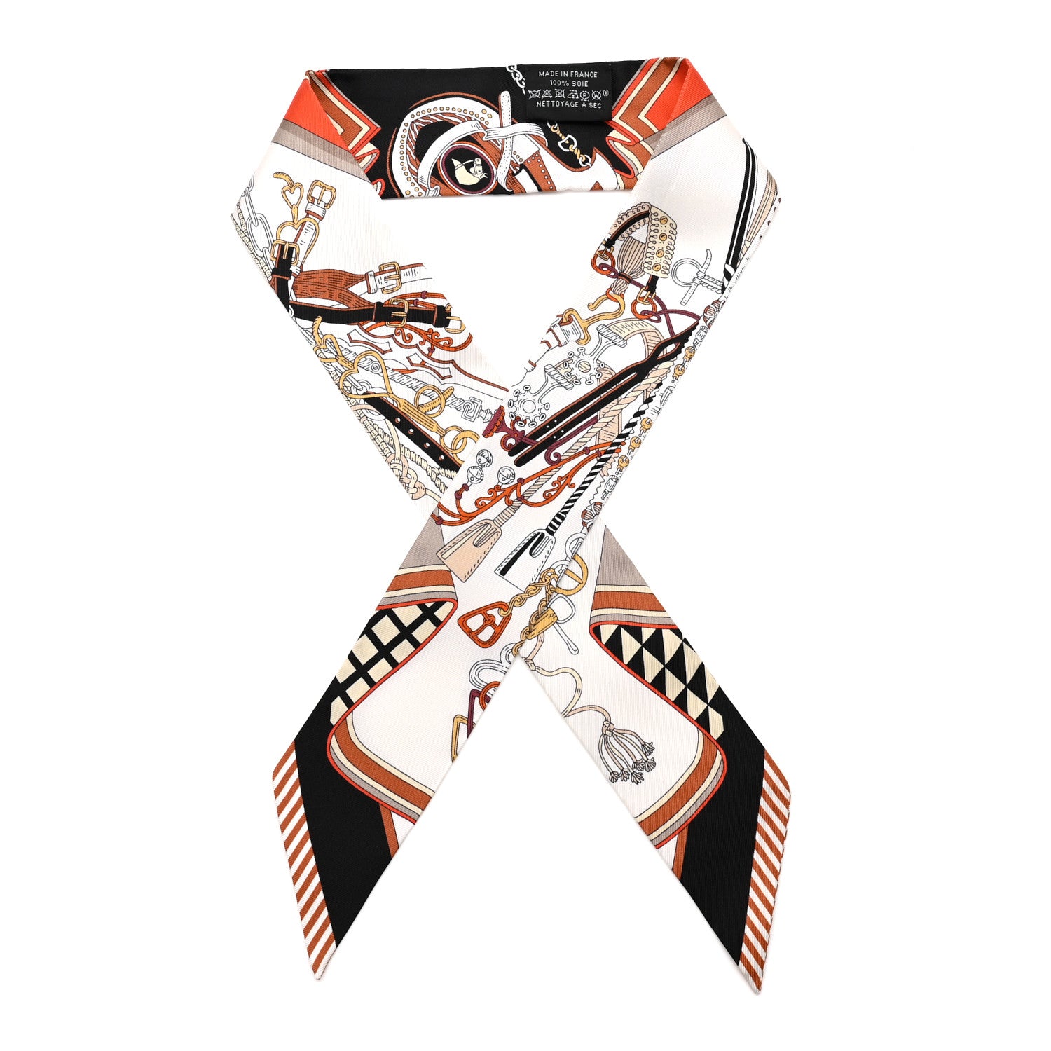 Hermes Silk Bouquets Selliers Twilly White Black Caramel 1 of 5