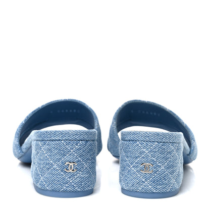 Chanel Denim Quilted Mules 37.5 Blue 6 of 10