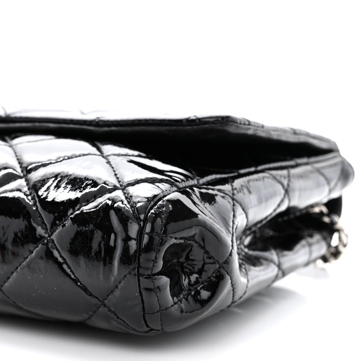 Patent Quilted Clutch with Chain Flap Black
