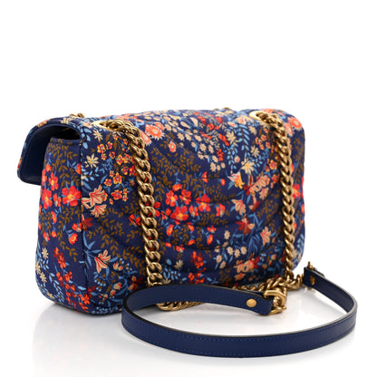 Gucci Cotton Calfskin Matelasse Floral Print Small GG Marmont Shoulder Bag Blue Red Deep Ocean Blue 3 of 10