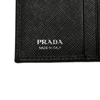 Prada Saffiano Triangle Bi-Fold Card Holder Wallet Black 6 of 7