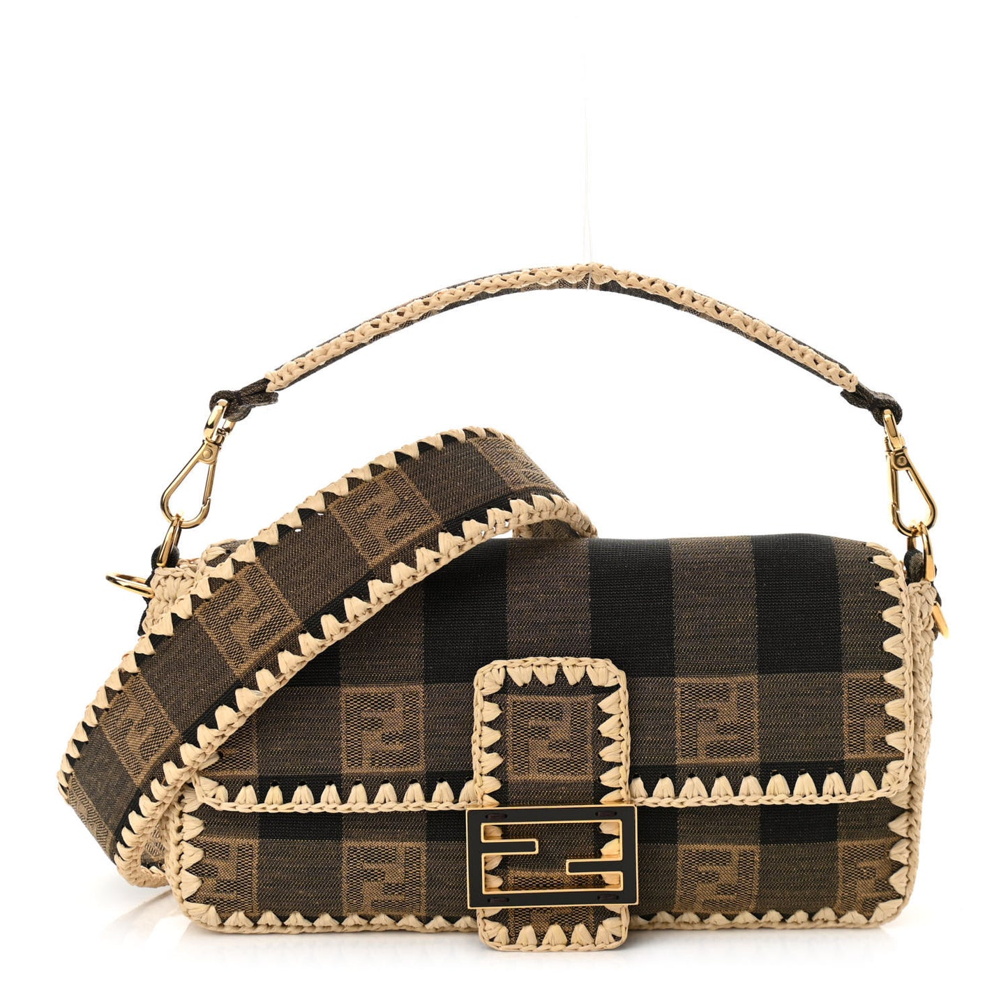 Fabric Jacquard Raffia Straw Pequin Gingham Woven Baguette Beige Black Natural