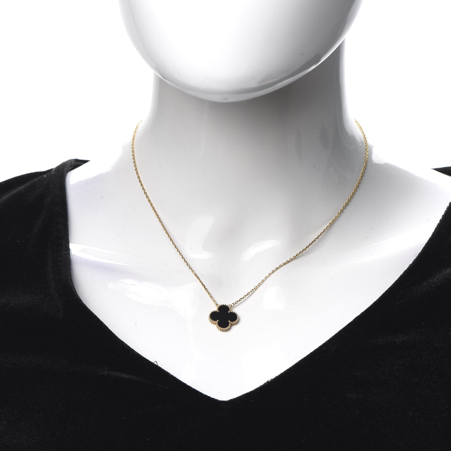 18K Yellow Gold Black Onyx Vintage Alhambra Pendant Necklace