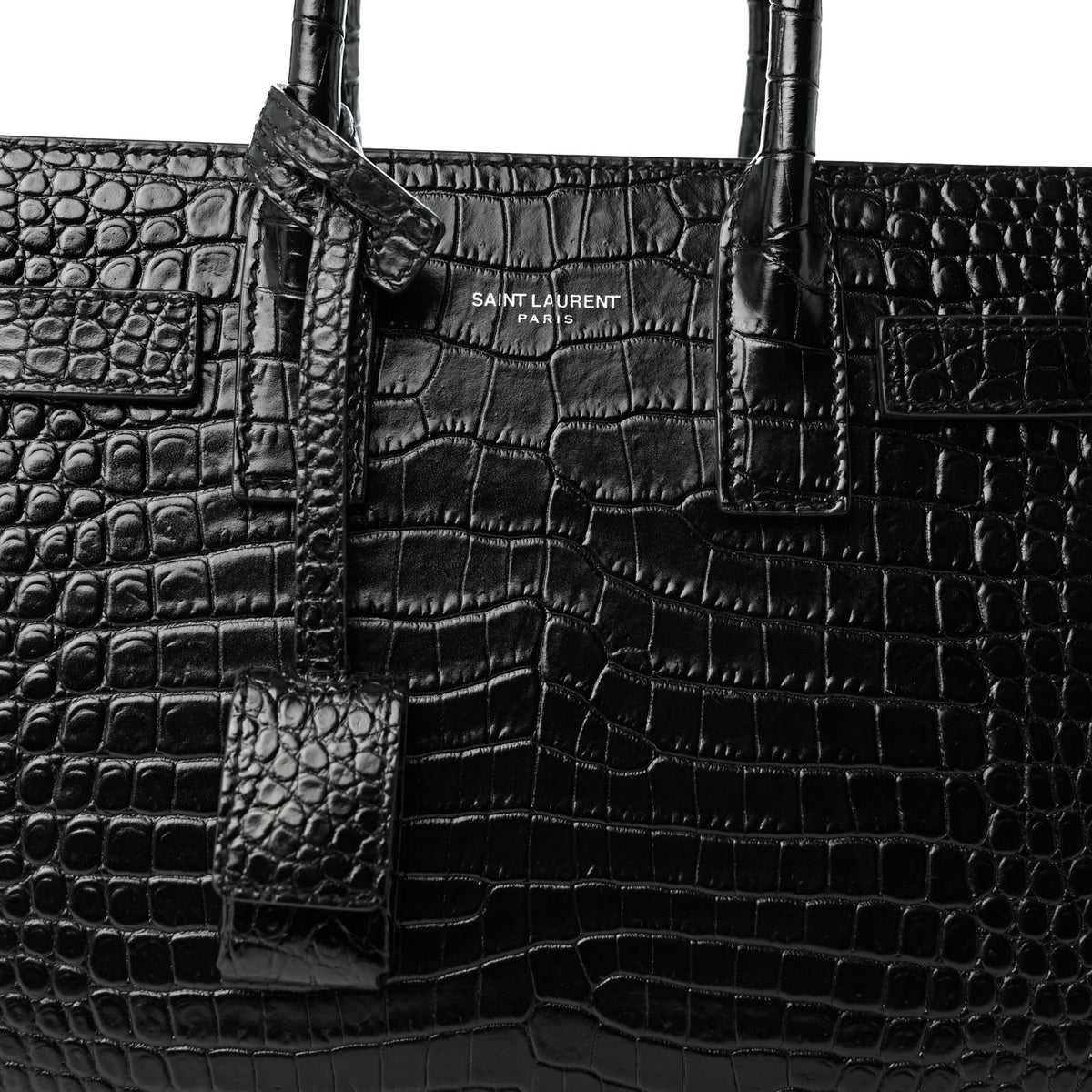 Calfskin Crocodile Embossed Nano Sac De Jour Black
