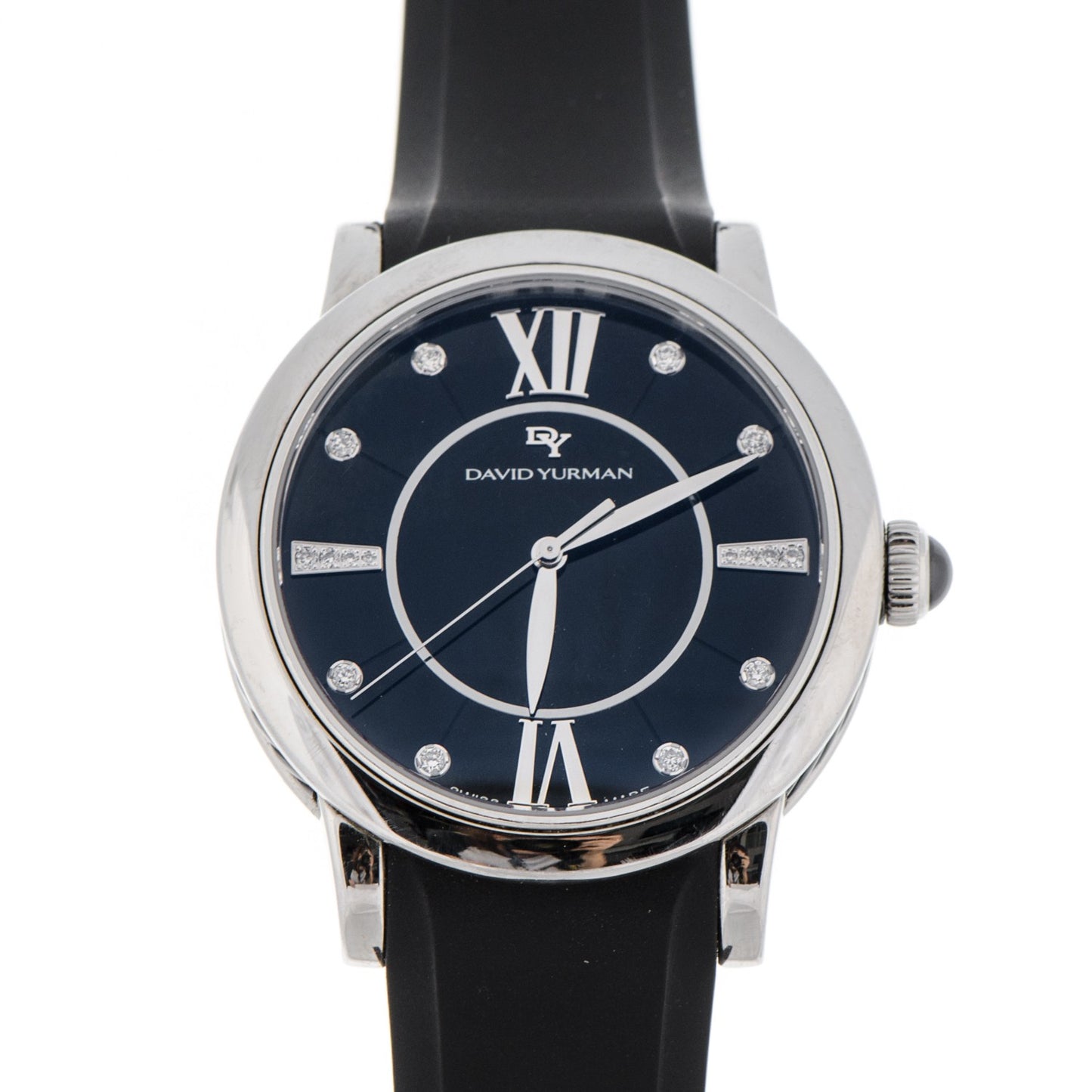 Stainless Steel Rubber Diamond 38mm Classic Quartz Watch Blue