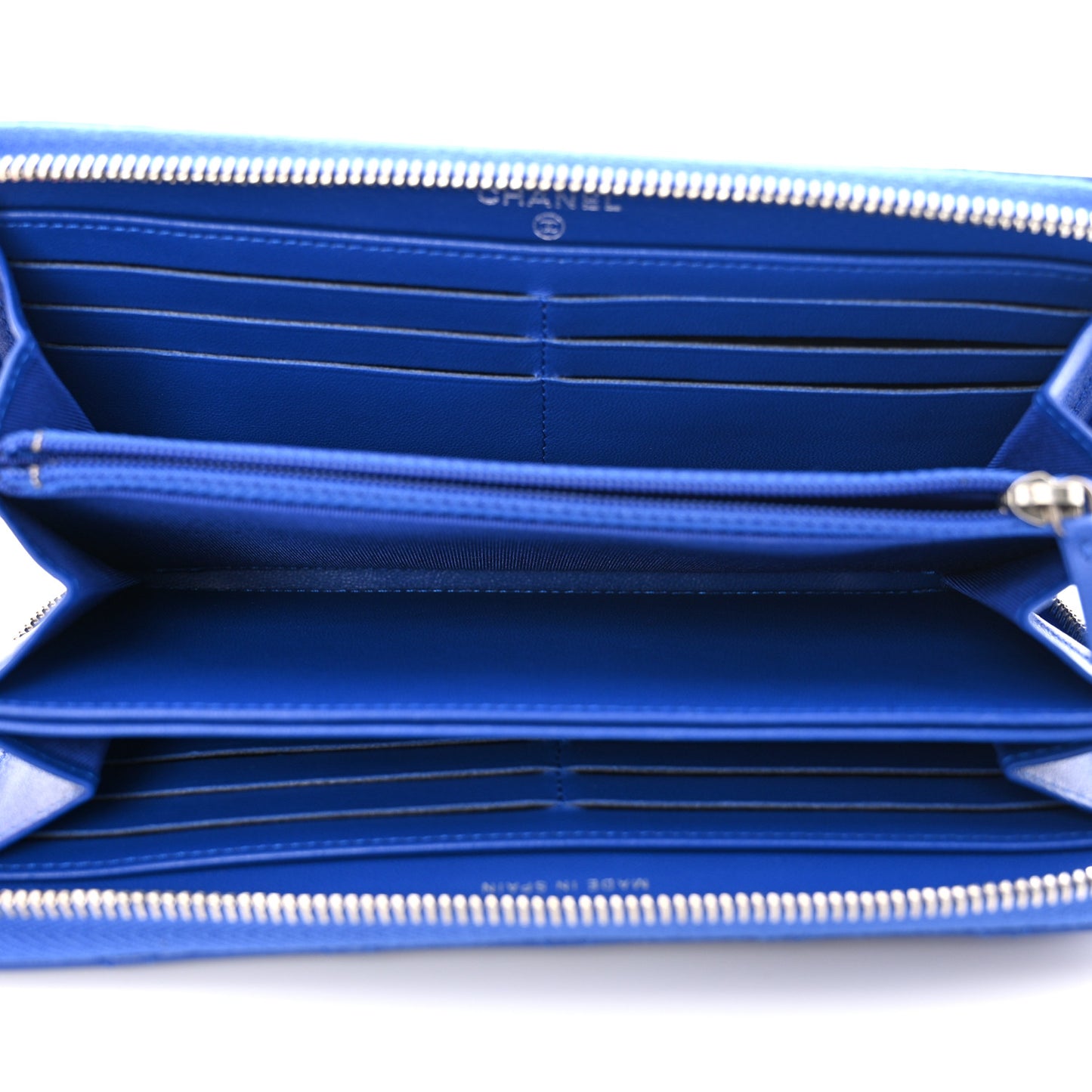 Lambskin Quilted Large Gusset Zip Around Wallet Blue