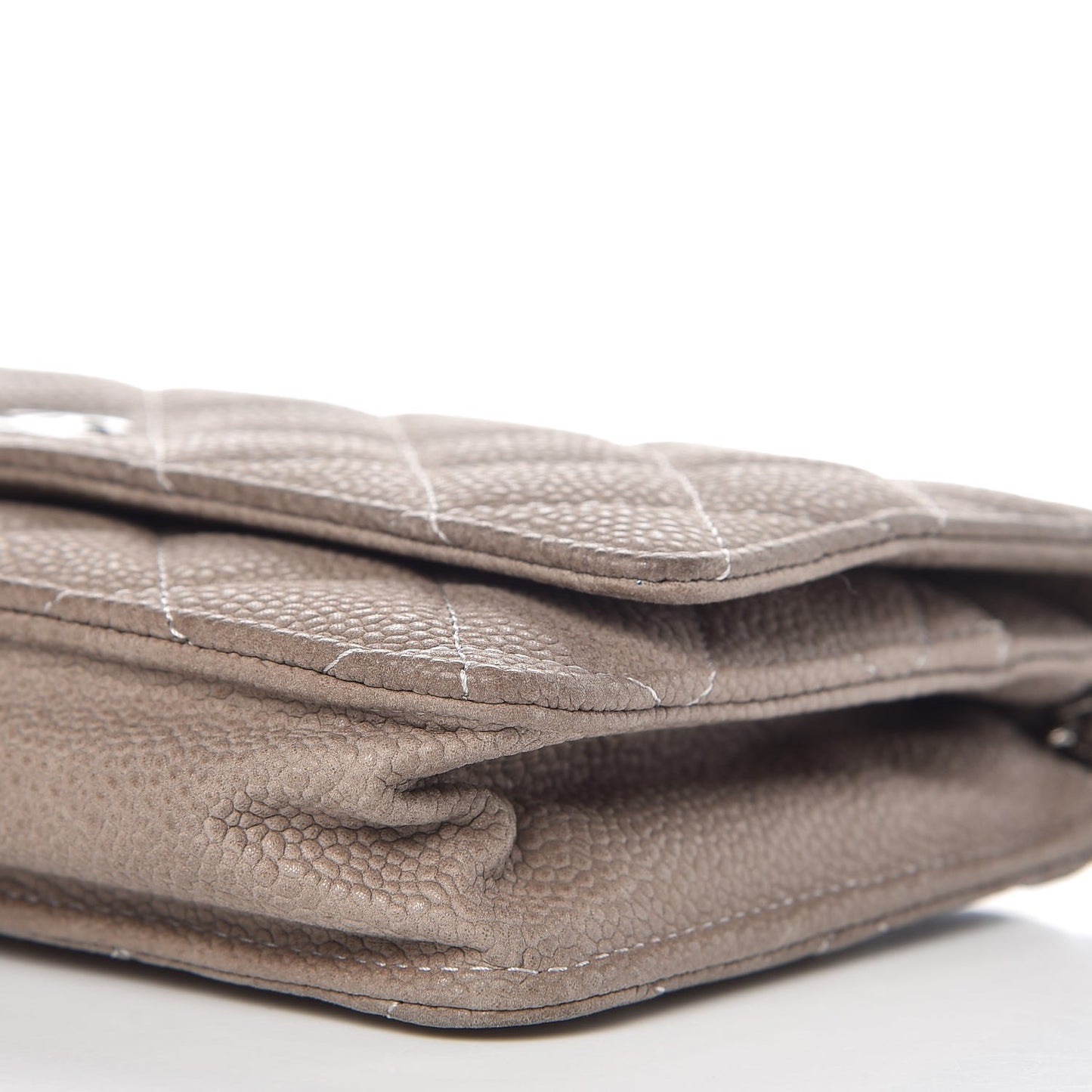 Iridescent Caviar Quilted Wallet On Chain WOC Gray