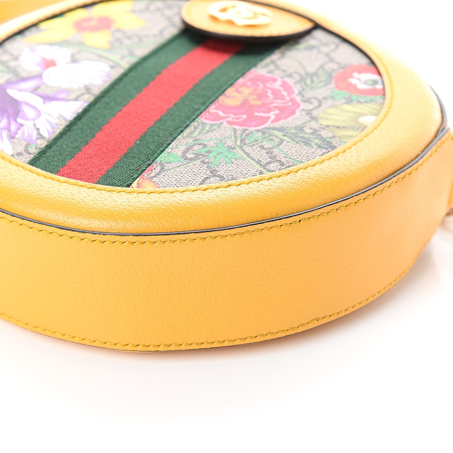 GG Supreme Monogram Flora Web Mini Ophidia Round Shoulder Bag Beige Multicolor Crop