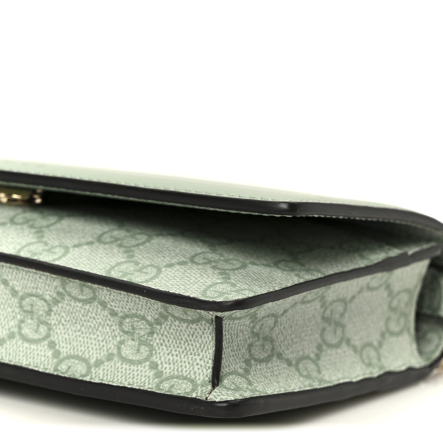 Gucci GG Supreme Monogram Textured Calfskin Emblem Wallet On Chain Sage Green 10 of 11