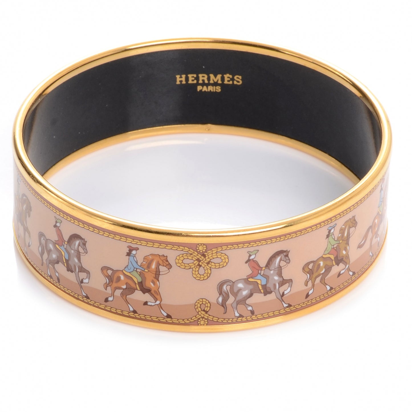 Enamel Printed Horse Wide Bracelet 65 Gold Plated