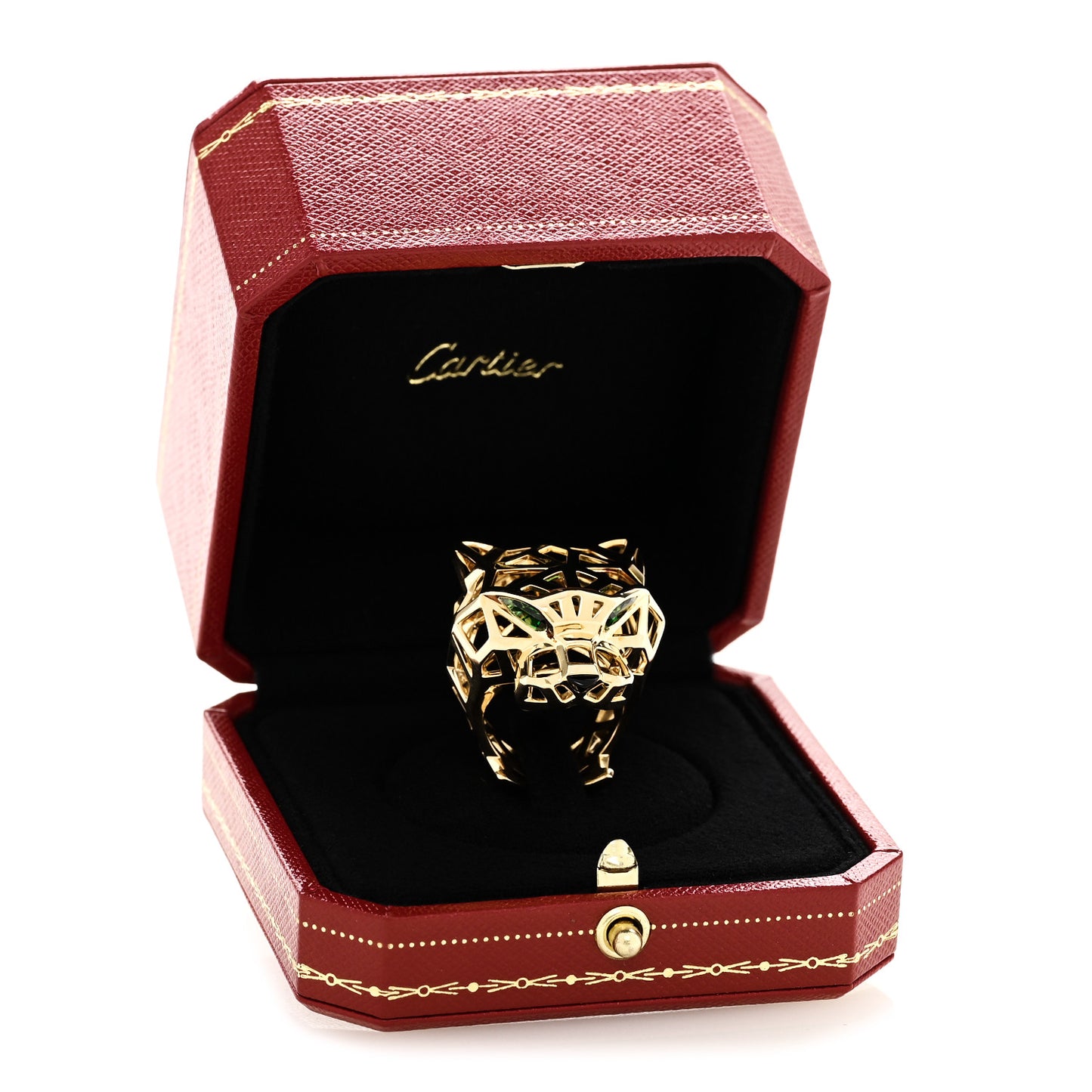 18K Yellow Gold Tsavorite Onyx Panthère De Cartier Ring 53 6.5