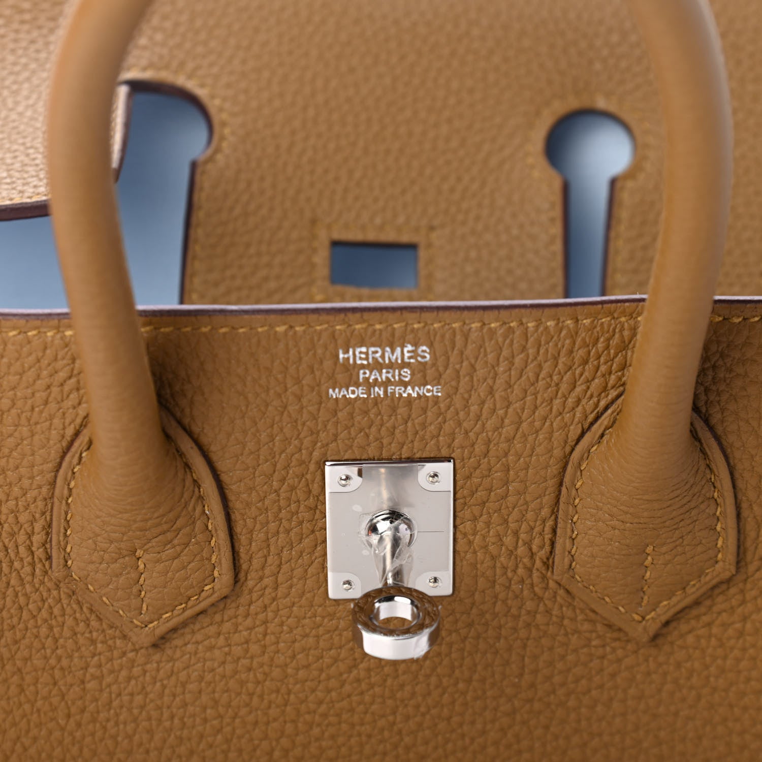 Hermes Togo Verso Birkin 25 Bronze Dore Bleu Brume 5 of 10