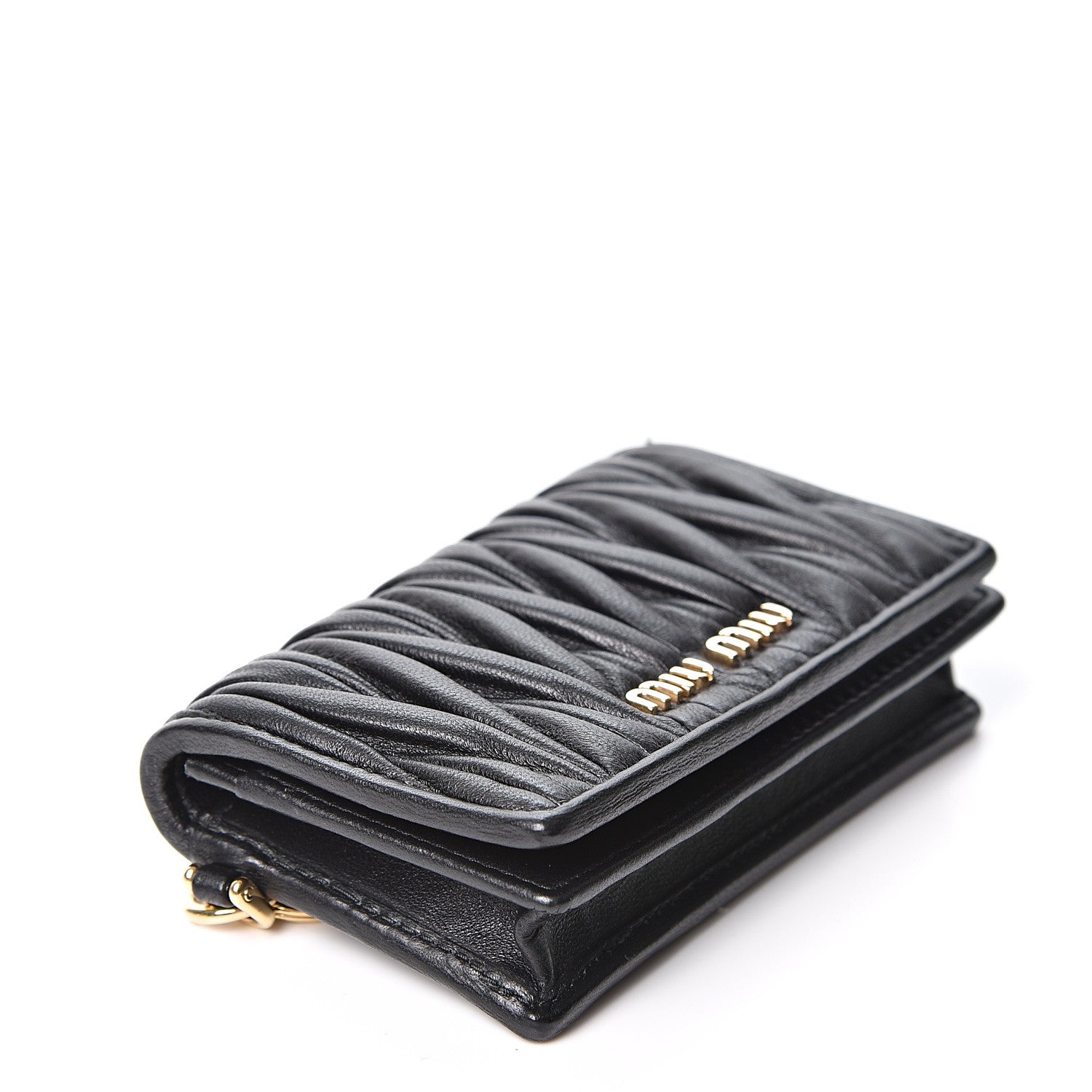 Miu Miu Nappa Matelasse Flap Card Holder Key Ring Black 3 of 8